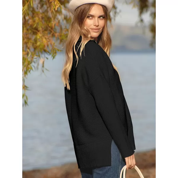 imageANRABESS Womens Oversized Half Zip Sweater Casual Knit Pullover Tunic Sweater with Slit 2023 Trendy Fall Winter ClothesBlack