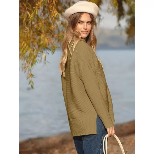imageANRABESS Womens Oversized Half Zip Sweater Casual Knit Pullover Tunic Sweater with Slit 2023 Trendy Fall Winter ClothesCamel
