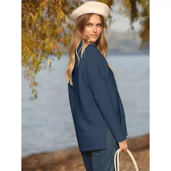 imageANRABESS Womens Oversized Half Zip Sweater Casual Knit Pullover Tunic Sweater with Slit 2023 Trendy Fall Winter ClothesDark Blue
