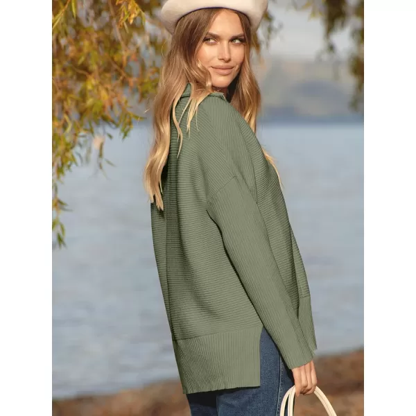 imageANRABESS Womens Oversized Half Zip Sweater Casual Knit Pullover Tunic Sweater with Slit 2023 Trendy Fall Winter ClothesDark Green