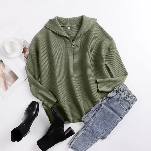 imageANRABESS Womens Oversized Half Zip Sweater Casual Knit Pullover Tunic Sweater with Slit 2023 Trendy Fall Winter ClothesDark Green
