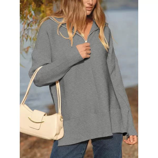 imageANRABESS Womens Oversized Half Zip Sweater Casual Knit Pullover Tunic Sweater with Slit 2023 Trendy Fall Winter ClothesDark Grey