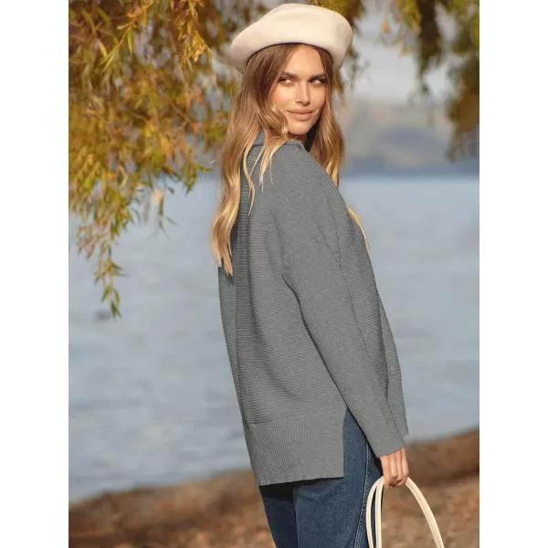 imageANRABESS Womens Oversized Half Zip Sweater Casual Knit Pullover Tunic Sweater with Slit 2023 Trendy Fall Winter ClothesDark Grey
