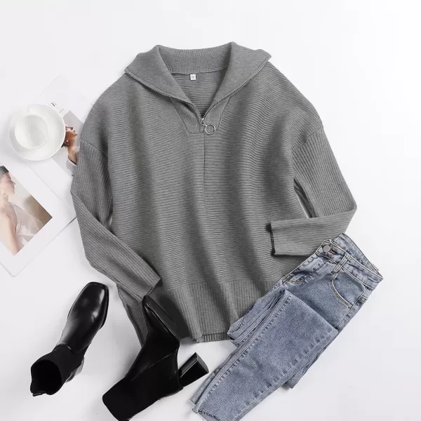 imageANRABESS Womens Oversized Half Zip Sweater Casual Knit Pullover Tunic Sweater with Slit 2023 Trendy Fall Winter ClothesDark Grey