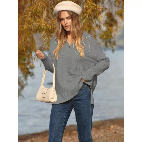 imageANRABESS Womens Oversized Half Zip Sweater Casual Knit Pullover Tunic Sweater with Slit 2023 Trendy Fall Winter ClothesDark Grey