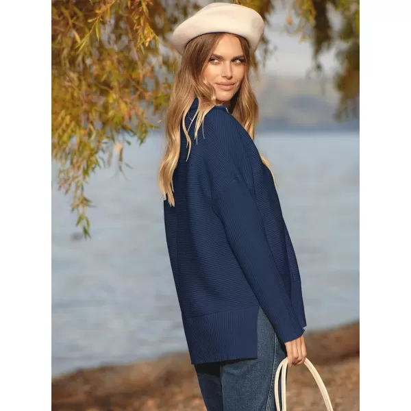 imageANRABESS Womens Oversized Half Zip Sweater Casual Knit Pullover Tunic Sweater with Slit 2023 Trendy Fall Winter ClothesNavy Blue