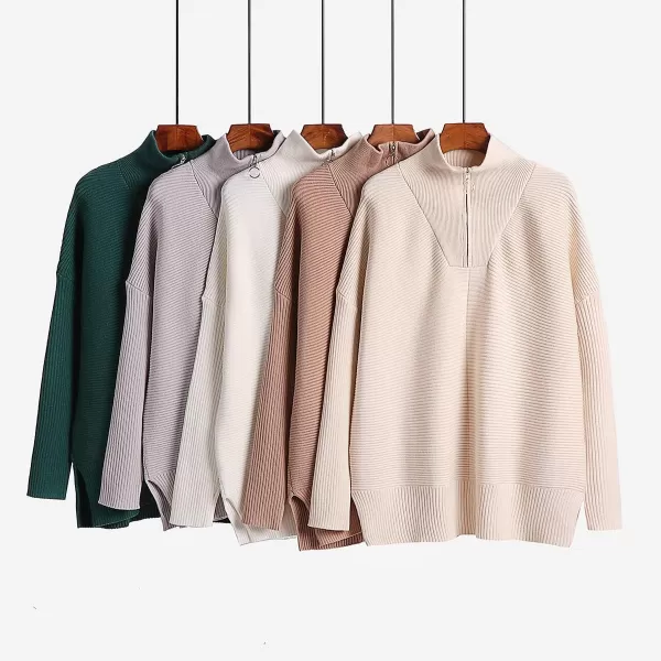 imageANRABESS Womens Oversized Half Zip Sweater Casual Knit Pullover Tunic Sweater with Slit 2023 Trendy Fall Winter ClothesNavy Blue