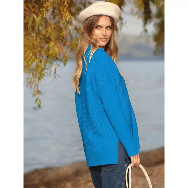 imageANRABESS Womens Oversized Half Zip Sweater Casual Knit Pullover Tunic Sweater with Slit 2023 Trendy Fall Winter ClothesRoyal Blue