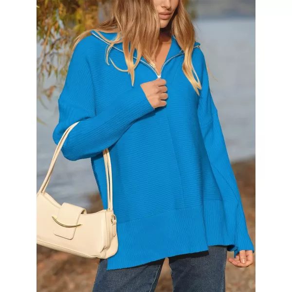 imageANRABESS Womens Oversized Half Zip Sweater Casual Knit Pullover Tunic Sweater with Slit 2023 Trendy Fall Winter ClothesRoyal Blue
