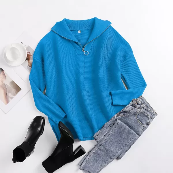 imageANRABESS Womens Oversized Half Zip Sweater Casual Knit Pullover Tunic Sweater with Slit 2023 Trendy Fall Winter ClothesRoyal Blue