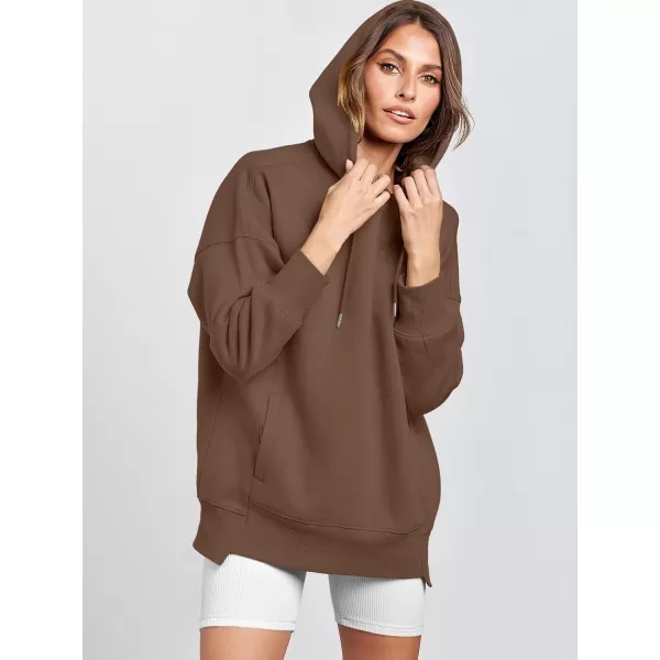 imageANRABESS Womens Oversized Hoodies Fleece Casual Drop Shoulder Athletic Sweatshirts Long Sleeve Pullover 2023 Trendy TopCoffee