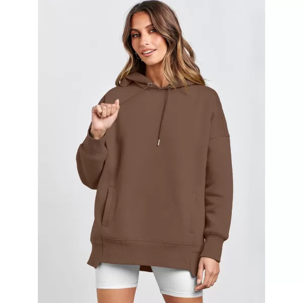imageANRABESS Womens Oversized Hoodies Fleece Casual Drop Shoulder Athletic Sweatshirts Long Sleeve Pullover 2023 Trendy TopCoffee
