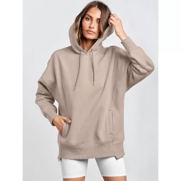imageANRABESS Womens Oversized Hoodies Fleece Casual Drop Shoulder Athletic Sweatshirts Long Sleeve Pullover 2023 Trendy TopLight Khaki