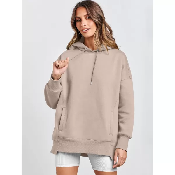 imageANRABESS Womens Oversized Hoodies Fleece Casual Drop Shoulder Athletic Sweatshirts Long Sleeve Pullover 2023 Trendy TopLight Khaki