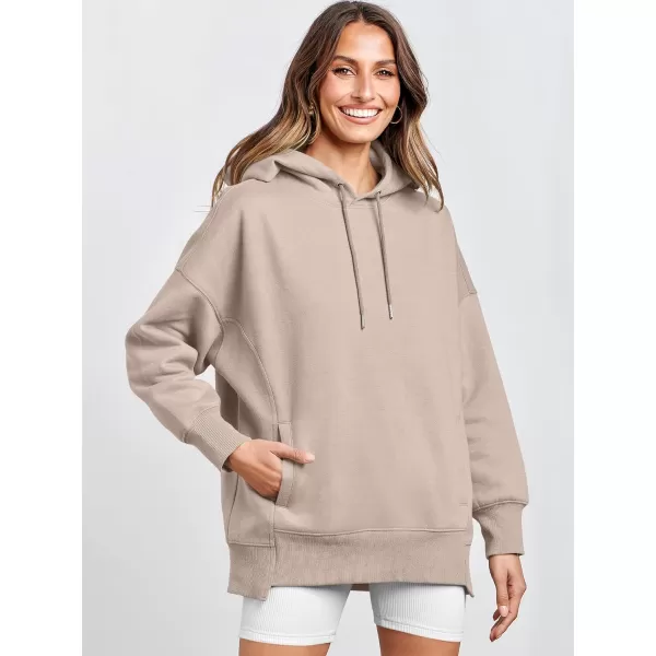 imageANRABESS Womens Oversized Hoodies Fleece Casual Drop Shoulder Athletic Sweatshirts Long Sleeve Pullover 2023 Trendy TopLight Khaki