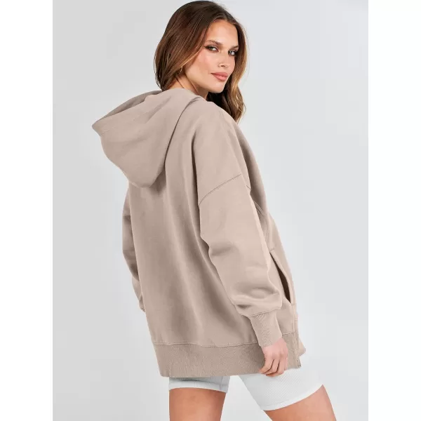 imageANRABESS Womens Oversized Hoodies Fleece Casual Drop Shoulder Athletic Sweatshirts Long Sleeve Pullover 2023 Trendy TopLight Khaki
