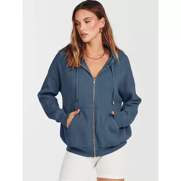 imageANRABESS Womens Oversized Hoodies Sweater Long Sleeve Zip Up Casual Ribbed Knit Drawstring Hooded Sweatshirt Jacket CoatDusty Blue