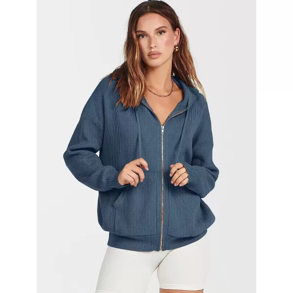 imageANRABESS Womens Oversized Hoodies Sweater Long Sleeve Zip Up Casual Ribbed Knit Drawstring Hooded Sweatshirt Jacket CoatDusty Blue