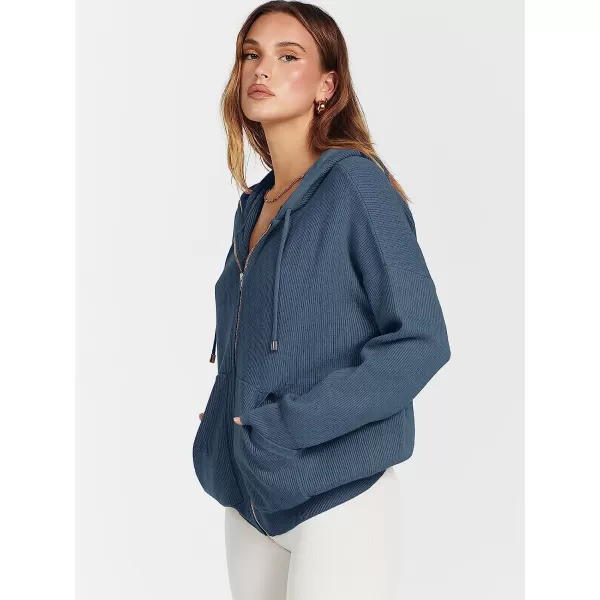 imageANRABESS Womens Oversized Hoodies Sweater Long Sleeve Zip Up Casual Ribbed Knit Drawstring Hooded Sweatshirt Jacket CoatDusty Blue