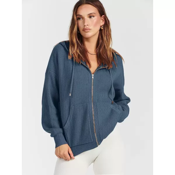 imageANRABESS Womens Oversized Hoodies Sweater Long Sleeve Zip Up Casual Ribbed Knit Drawstring Hooded Sweatshirt Jacket CoatDusty Blue