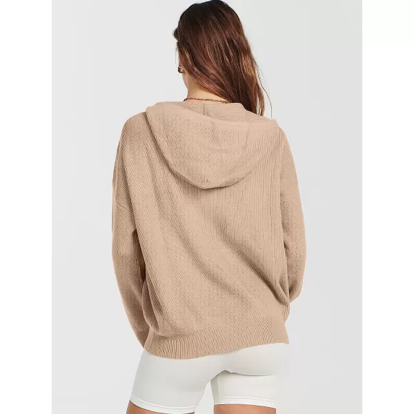 imageANRABESS Womens Oversized Hoodies Sweater Long Sleeve Zip Up Casual Ribbed Knit Drawstring Hooded Sweatshirt Jacket CoatKhaki
