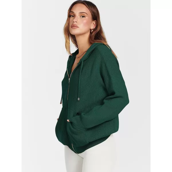 imageANRABESS Womens Oversized Hoodies Sweater Long Sleeve Zip Up Casual Ribbed Knit Drawstring Hooded Sweatshirt Jacket CoatOpal Green