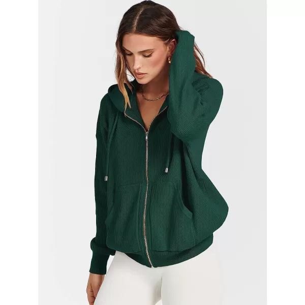 imageANRABESS Womens Oversized Hoodies Sweater Long Sleeve Zip Up Casual Ribbed Knit Drawstring Hooded Sweatshirt Jacket CoatOpal Green