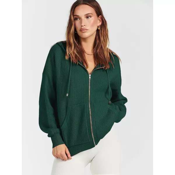 imageANRABESS Womens Oversized Hoodies Sweater Long Sleeve Zip Up Casual Ribbed Knit Drawstring Hooded Sweatshirt Jacket CoatOpal Green