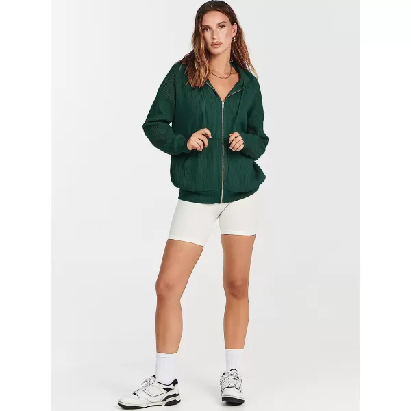 imageANRABESS Womens Oversized Hoodies Sweater Long Sleeve Zip Up Casual Ribbed Knit Drawstring Hooded Sweatshirt Jacket CoatOpal Green