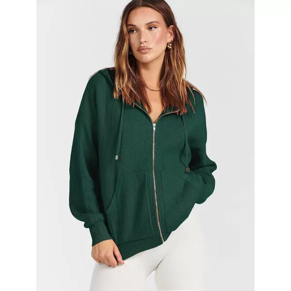 imageANRABESS Womens Oversized Hoodies Sweater Long Sleeve Zip Up Casual Ribbed Knit Drawstring Hooded Sweatshirt Jacket CoatOpal Green