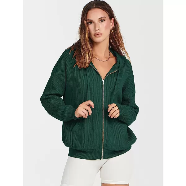 imageANRABESS Womens Oversized Hoodies Sweater Long Sleeve Zip Up Casual Ribbed Knit Drawstring Hooded Sweatshirt Jacket CoatOpal Green