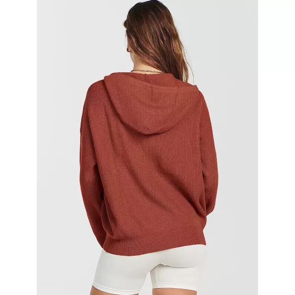 imageANRABESS Womens Oversized Hoodies Sweater Long Sleeve Zip Up Casual Ribbed Knit Drawstring Hooded Sweatshirt Jacket CoatRust