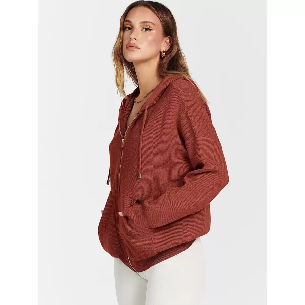 imageANRABESS Womens Oversized Hoodies Sweater Long Sleeve Zip Up Casual Ribbed Knit Drawstring Hooded Sweatshirt Jacket CoatRust