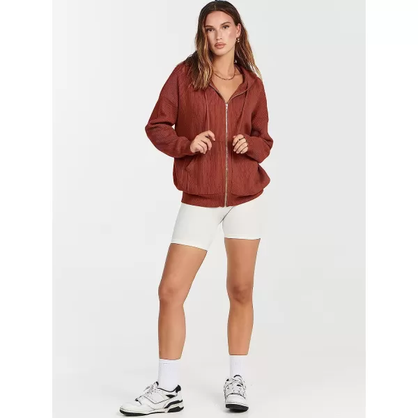 imageANRABESS Womens Oversized Hoodies Sweater Long Sleeve Zip Up Casual Ribbed Knit Drawstring Hooded Sweatshirt Jacket CoatRust