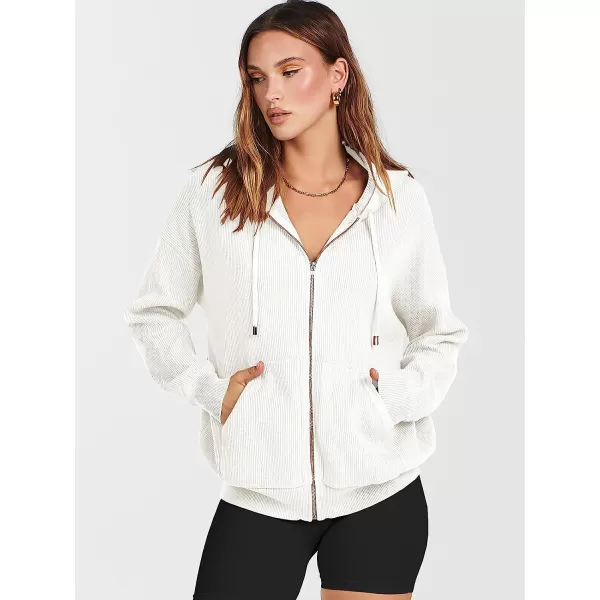 imageANRABESS Womens Oversized Hoodies Sweater Long Sleeve Zip Up Casual Ribbed Knit Drawstring Hooded Sweatshirt Jacket CoatWhite