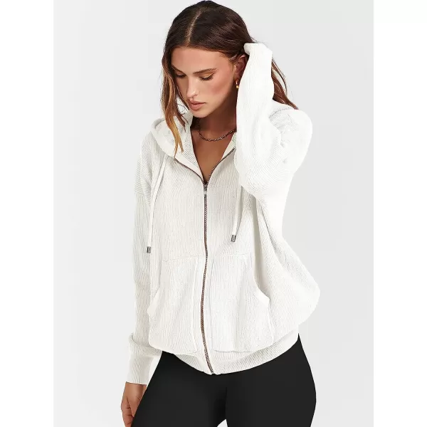 imageANRABESS Womens Oversized Hoodies Sweater Long Sleeve Zip Up Casual Ribbed Knit Drawstring Hooded Sweatshirt Jacket CoatWhite