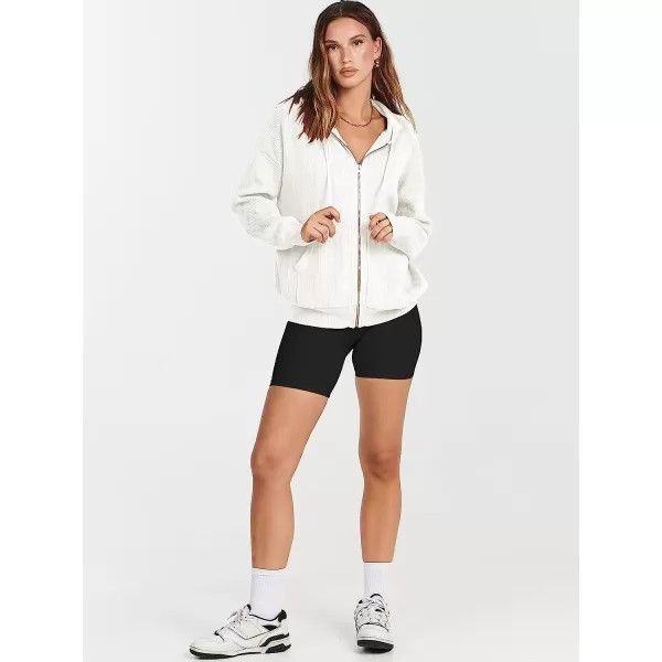 imageANRABESS Womens Oversized Hoodies Sweater Long Sleeve Zip Up Casual Ribbed Knit Drawstring Hooded Sweatshirt Jacket CoatWhite