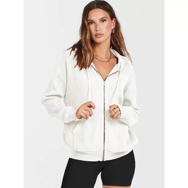 imageANRABESS Womens Oversized Hoodies Sweater Long Sleeve Zip Up Casual Ribbed Knit Drawstring Hooded Sweatshirt Jacket CoatWhite
