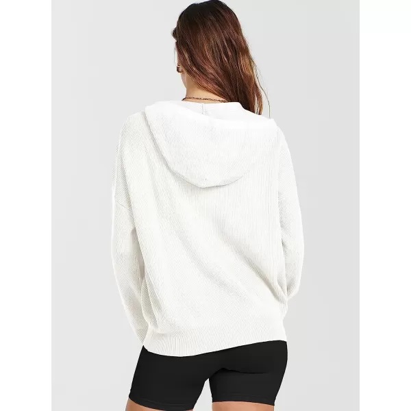 imageANRABESS Womens Oversized Hoodies Sweater Long Sleeve Zip Up Casual Ribbed Knit Drawstring Hooded Sweatshirt Jacket CoatWhite