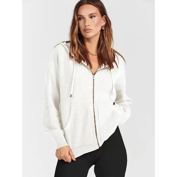 imageANRABESS Womens Oversized Hoodies Sweater Long Sleeve Zip Up Casual Ribbed Knit Drawstring Hooded Sweatshirt Jacket CoatWhite