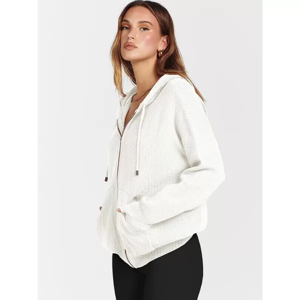 imageANRABESS Womens Oversized Hoodies Sweater Long Sleeve Zip Up Casual Ribbed Knit Drawstring Hooded Sweatshirt Jacket CoatWhite
