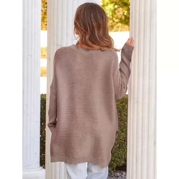 imageANRABESS Womens Oversized Long Batwing Sleeve Round Neck Spilt High Low Hem Knit Tunic Pullover Sweater TopsAlmond