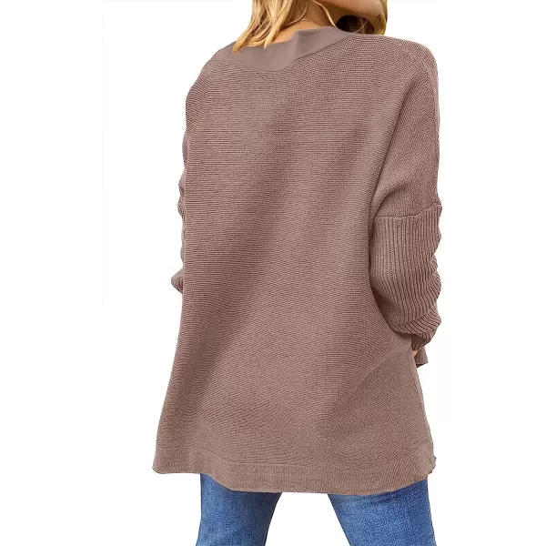 imageANRABESS Womens Oversized Long Batwing Sleeve Round Neck Spilt High Low Hem Knit Tunic Pullover Sweater TopsAlmond