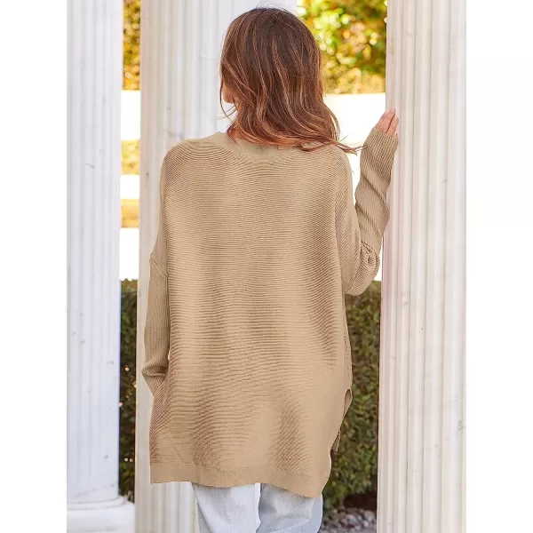 imageANRABESS Womens Oversized Long Batwing Sleeve Round Neck Spilt High Low Hem Knit Tunic Pullover Sweater TopsApricot