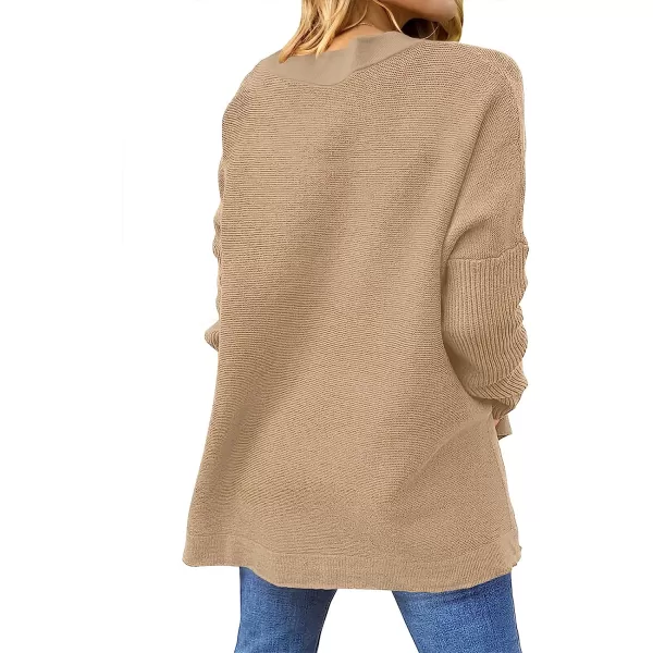imageANRABESS Womens Oversized Long Batwing Sleeve Round Neck Spilt High Low Hem Knit Tunic Pullover Sweater TopsApricot