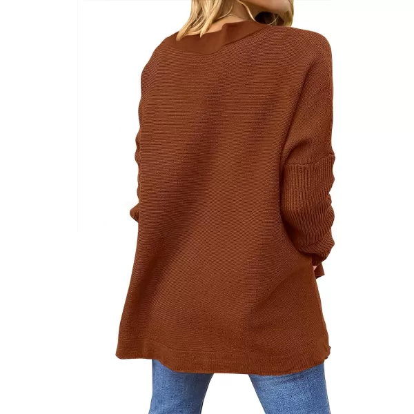 imageANRABESS Womens Oversized Long Batwing Sleeve Round Neck Spilt High Low Hem Knit Tunic Pullover Sweater TopsAuburn