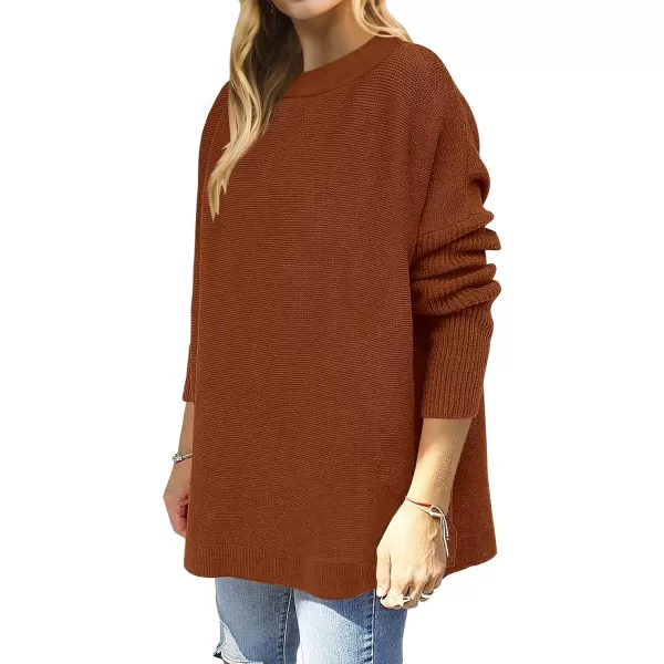 imageANRABESS Womens Oversized Long Batwing Sleeve Round Neck Spilt High Low Hem Knit Tunic Pullover Sweater TopsAuburn