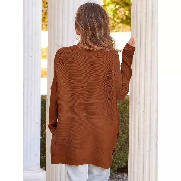 imageANRABESS Womens Oversized Long Batwing Sleeve Round Neck Spilt High Low Hem Knit Tunic Pullover Sweater TopsAuburn