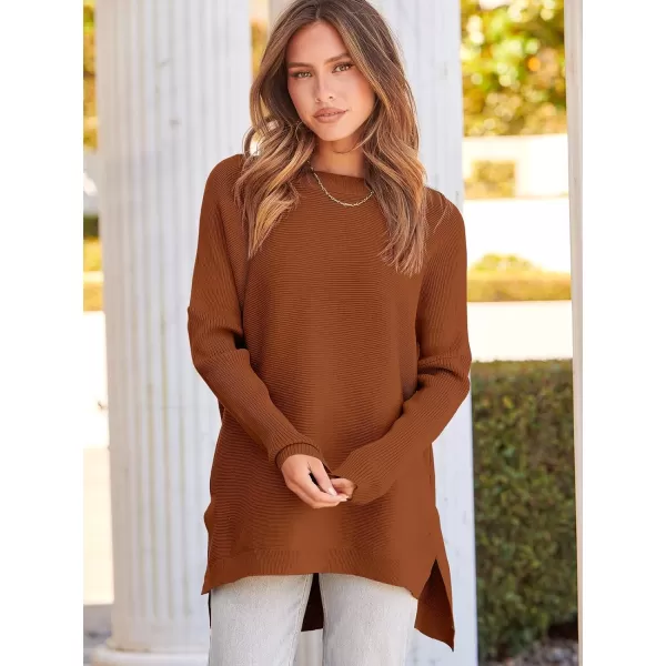 imageANRABESS Womens Oversized Long Batwing Sleeve Round Neck Spilt High Low Hem Knit Tunic Pullover Sweater TopsAuburn