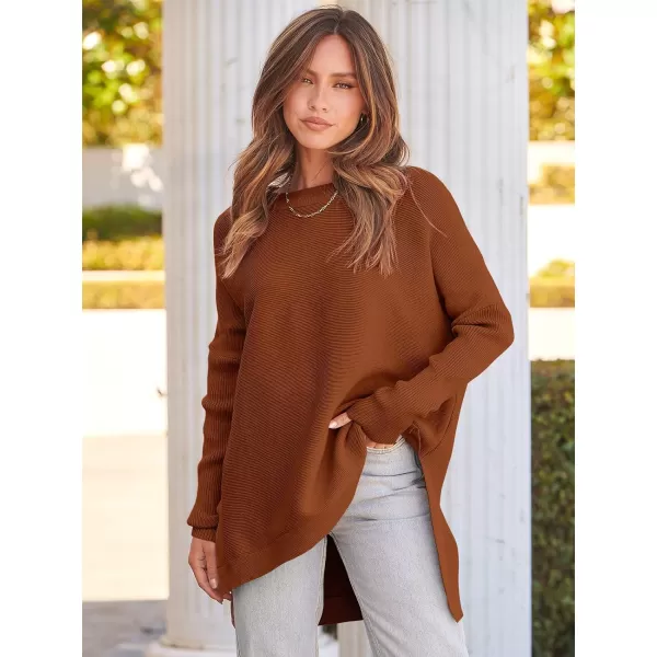 imageANRABESS Womens Oversized Long Batwing Sleeve Round Neck Spilt High Low Hem Knit Tunic Pullover Sweater TopsAuburn